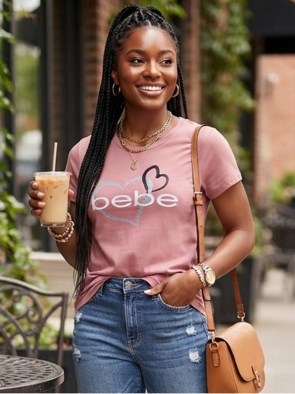 Bebe Pink Graphic Logo Women's Top w/ Sparkle Hearts
